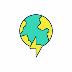 Filled outline Global energy power planet with flash thunderbolt icon isolated on white background. Ecology concept and environmental. Vector