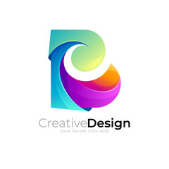 Abstract B logo vector, 3d colorful design template