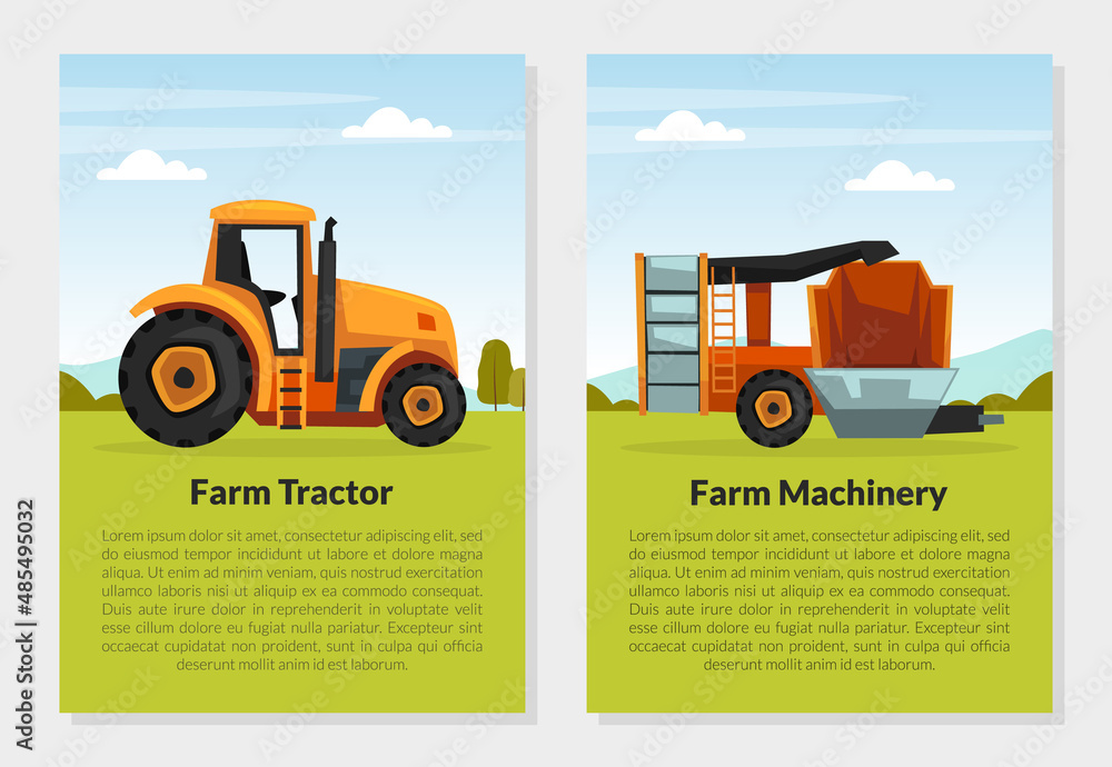 Sticker Agricultural Machinery for Farming and Rural Industry Vector Banner Template