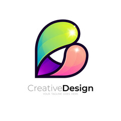 Symbol B logo and 3d colorful, glossy icon template, letter B