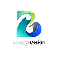 Symbol B logo design template, 3d style icon