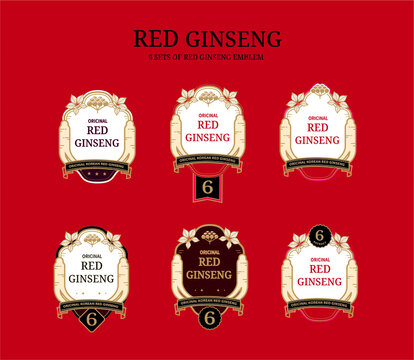 Red ginseng logo emblem pattern background vector image.
