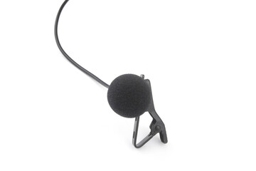 Lavalier microphone isolated on white background, room for text