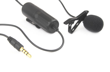 Lavalier microphone isolated on white background with copy space for text