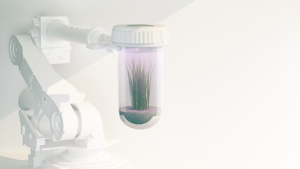 concept robotic arm holding capsule with seaweed