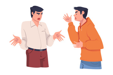 Angry Man Arguing Having Conflict with Somebody Vector Illustration