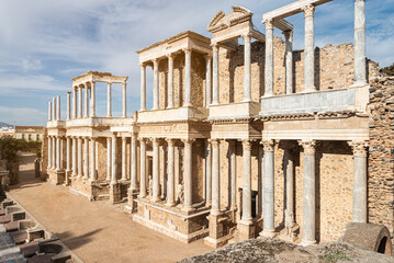 Fototapeta premium Facade of ancient theater with columns. Merida