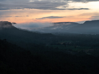 Obraz na płótnie Canvas Fog Moving on The Mountain in Pha Chanadai Cliff