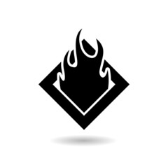 Flammable material warning glyph symbol with shadow