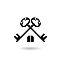 Two crossed keys real estate icon with shadow