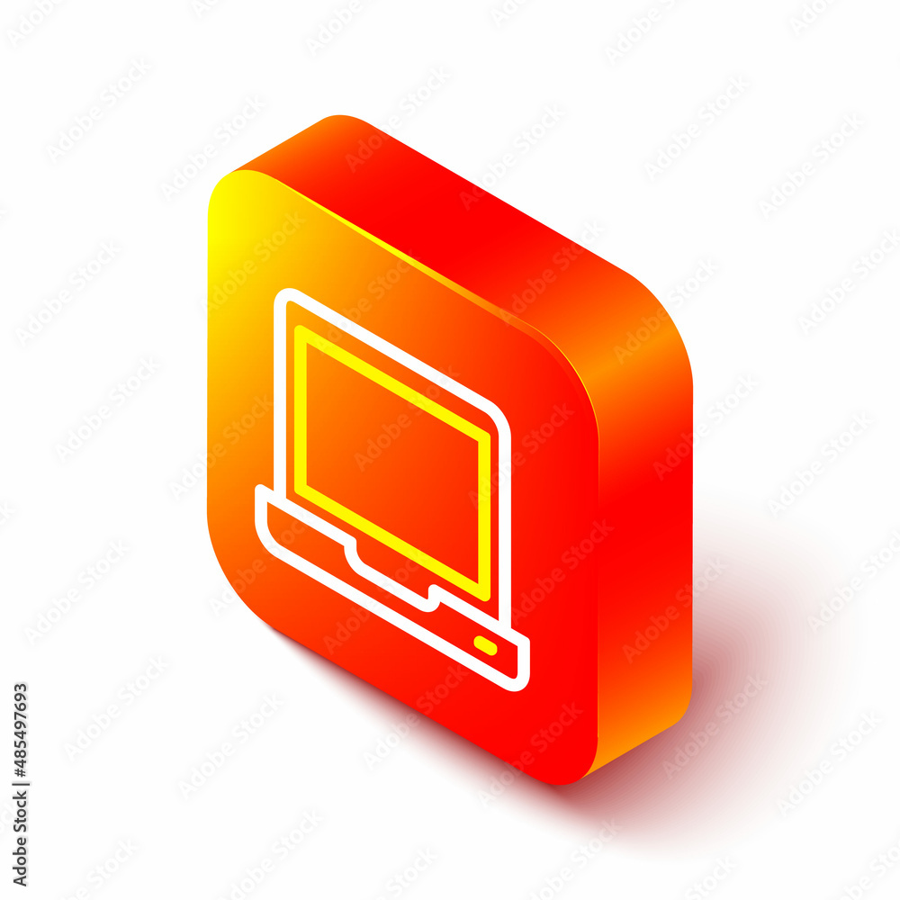 Poster isometric line laptop icon isolated on white background. computer notebook with empty screen sign. o
