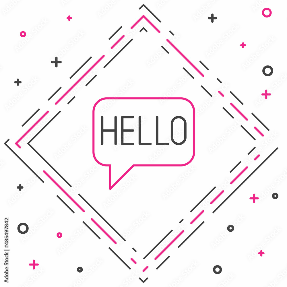 Poster line hello in different languages icon isolated on white background. speech bubbles. colorful outlin