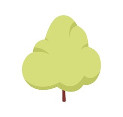 Forest tree with lush deciduous crown and trunk. Abstract spring woods foliage leafy plant in cartoon style. Botanical flat vector illustration isolated on white background