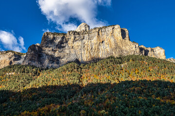 Autumn view of beautiful nature in Ordesa and Monte Perdido NP, Pyrenees, Aragon in Spain.