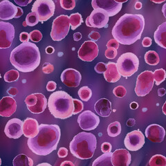 Spotted seamless pattern with trendy colors of the year spots with blurred vision. Watercolor hand drawn rapport with lilac, purple, scarlet, pink, red spots.