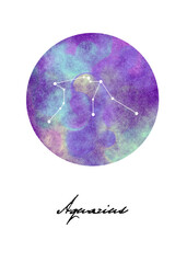 Aquarius Zodiac sign poster. Low circle Zodiac on white background