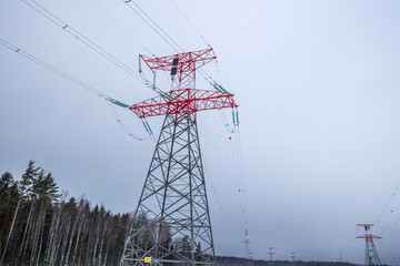 Energy. High voltage wires. Power lines. Electricity. View from above. Electrics. Electric station....