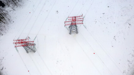 Energy. High voltage wires. Power lines. Electricity. View from above. Electrics. Electric station....