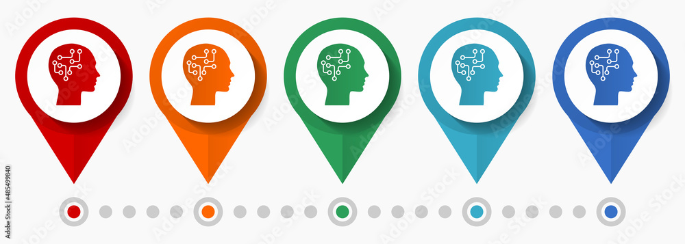 Poster intellect, head concept vector icon set, flat design android pointers, infographic template
