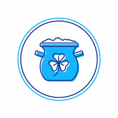 Filled outline Pot of gold coins icon isolated on white background. Happy Saint Patricks day. National Irish holiday. Vector