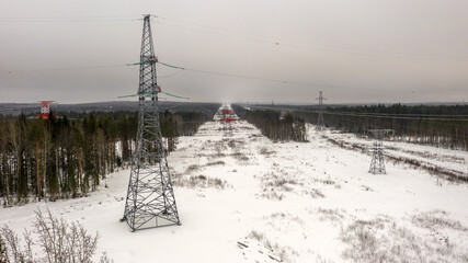 Energy. High voltage wires. Power lines. Electricity. View from above. Electrics. Electric station....