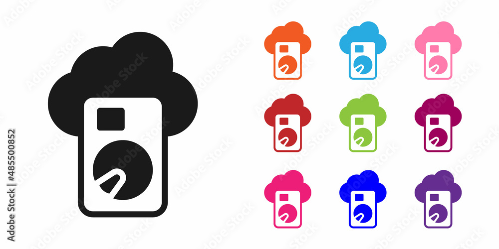 Aufkleber Black Cloud database icon isolated on white background. Cloud computing concept. Digital service or app with data transferring. Set icons colorful. Vector