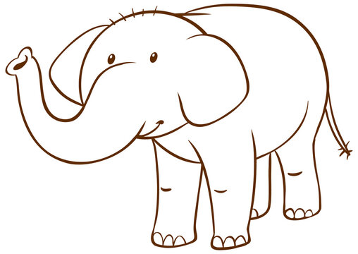 Elephant in doodle simple style on white background