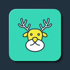 Filled outline Reindeer icon isolated on blue background. Merry Christmas and Happy New Year. Turquoise square button. Vector