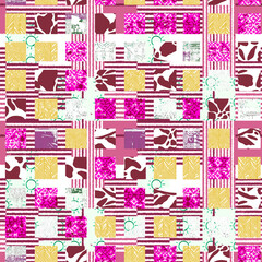 Summer, artistic color tiles seamless pattern, square grid textile print, abstract texture for fashion design
