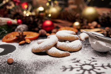 Fototapeta na wymiar Traditional German or Austrian Vanillekipferl vanilla kipferl cookies on wooden table