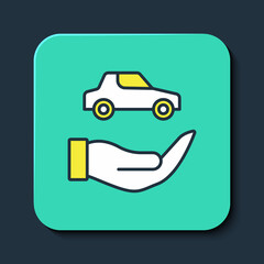 Filled outline Car insurance icon isolated on blue background. Insurance concept. Security, safety, protection, protect concept. Turquoise square button. Vector