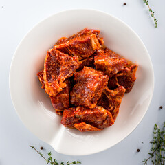 Raw shish kebab. Barbecue Meat Spices and Herbs
