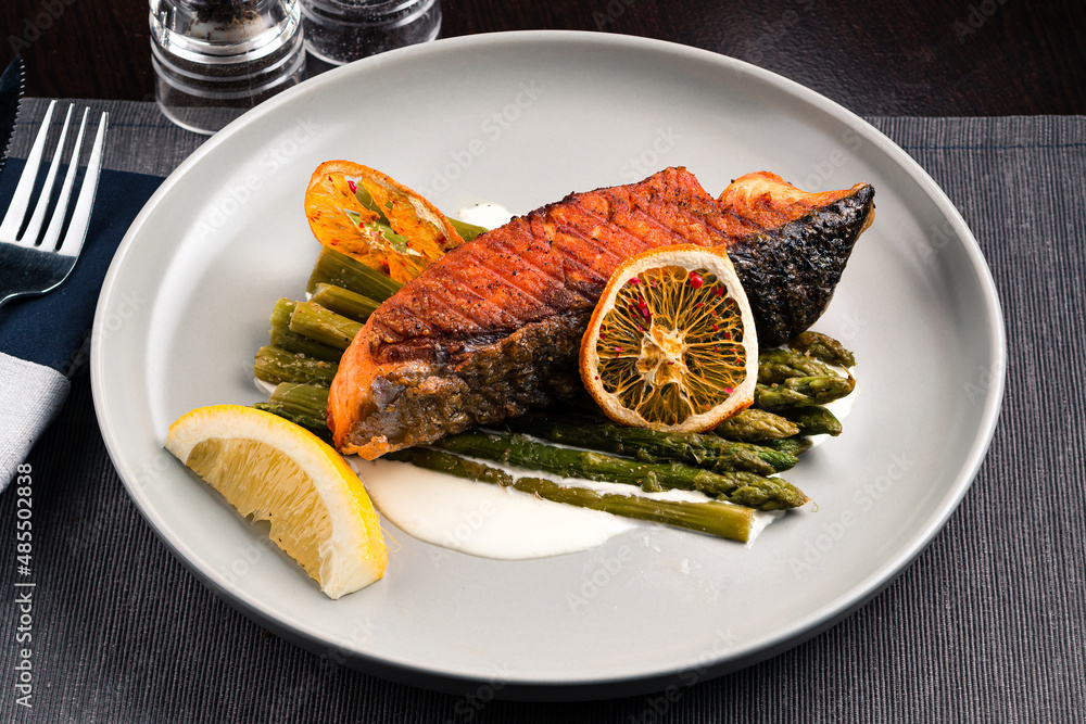 Wall mural grilled salmon with asparagus