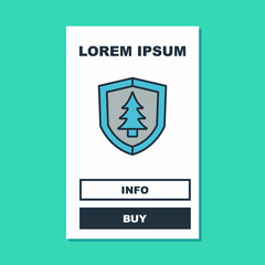 Filled outline Shield with tree icon isolated on turquoise background. Eco-friendly security shield with tree. Vector