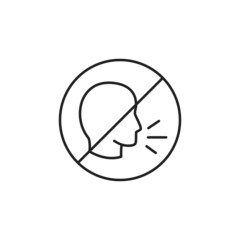 No loud talking icon. Stop speaking. High quality black vector illustration.