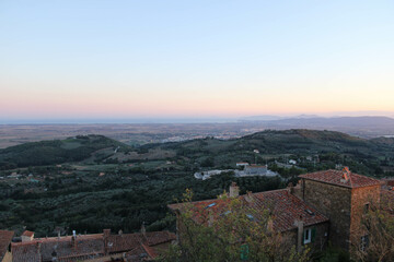 panoramic view from the Rocca San Silvestro located in the medieval village of the San Silvestro Archaeological Mines Park in Campiglia Marittima, Tuscany.
