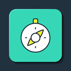 Filled outline Compass icon isolated on blue background. Windrose navigation symbol. Wind rose sign. Turquoise square button. Vector