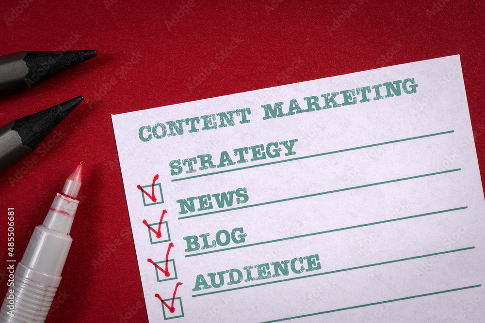 Canvas Prints content marketing. note sheet with a to-do list on a red background