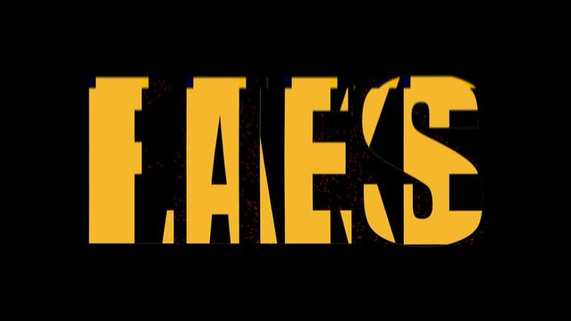 Animation with a heavy intentional distortion and glitch fx: switching between the words Fake and Lies (big characters, red and yellow).