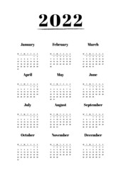 Calendar 2022 minimalist style.