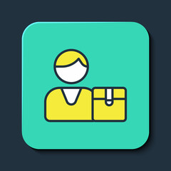 Filled outline Buyer icon isolated on blue background. Turquoise square button. Vector