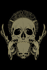 Skull with deer skull vector illustration