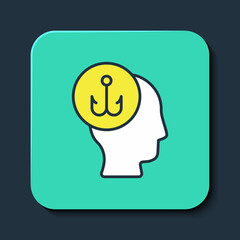 Filled outline Fisherman icon isolated on blue background. Turquoise square button. Vector