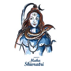 Fototapeta na wymiar Lord shiva of india for traditional hindu festival maha shivaratri card background