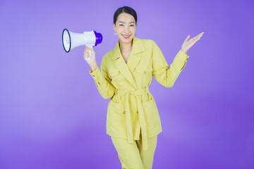 Portrait beautiful young asian woman smile with megaphone - 485510659