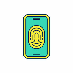 Filled outline Smartphone with fingerprint scanner icon isolated on white background. Concept of security, personal access via finger on mobile. Vector