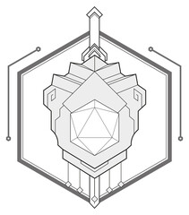 Dungeons and dragons knight or paladin or warior symbol. Geometric line art.