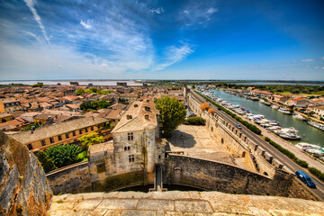 View from the Tower of Constance on the City Wall of Aigues-Mortes, Occitanie, France