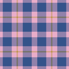 Plaid seamless pattern in blue. Check fabric texture. Vector textile print.