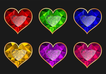 Vector set of colorful diamond hearts